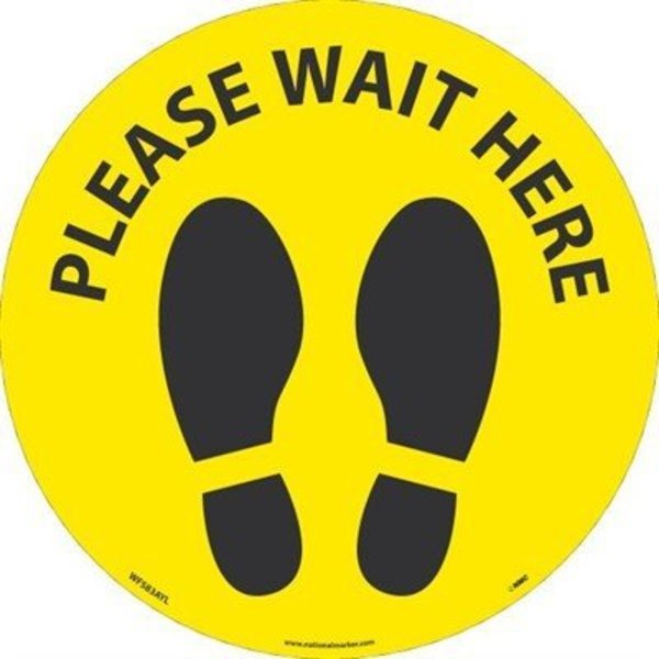Nmc Please Wait Footprint Walk On Floor Sign, WFS83AYL WFS83AYL